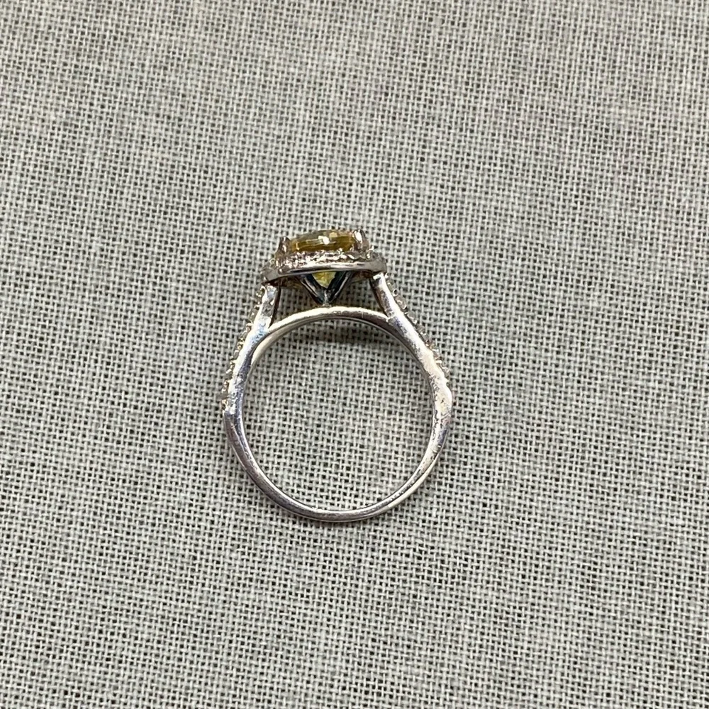 Sophie Miller Canary & White CZ Sterling Silver Halo Ring | Size 6